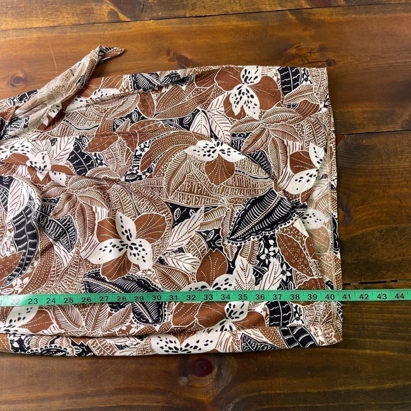 Vintage 70s Toni Todd Brown Black Floral Safari Faux Wrap Knee Dress Women's 10 - Picture 10 of 12